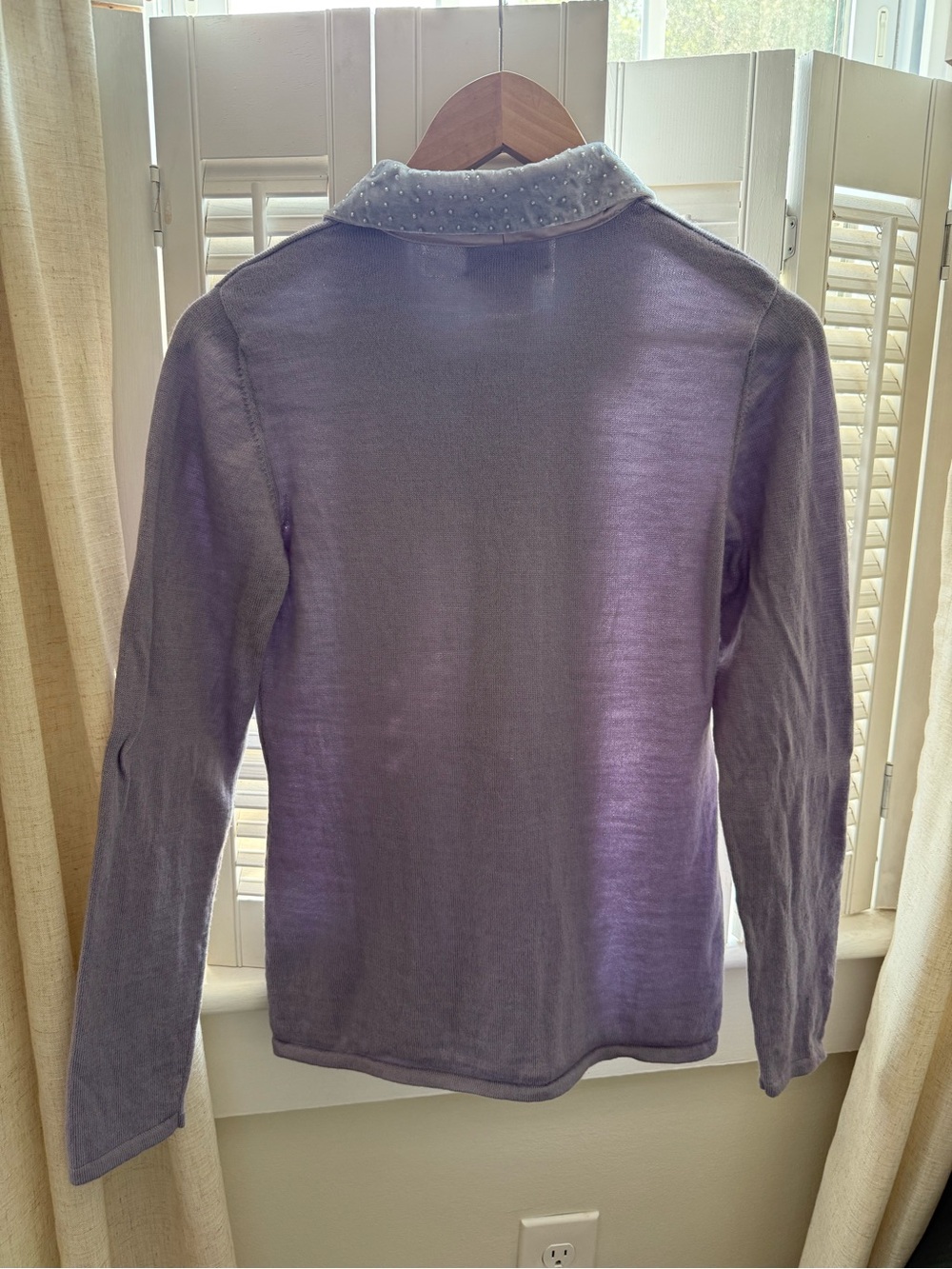 Magaschoni Lavender Wool Cardigan Beaded rayon silk  Collar Vintage Y2K - Picture 13 of 17